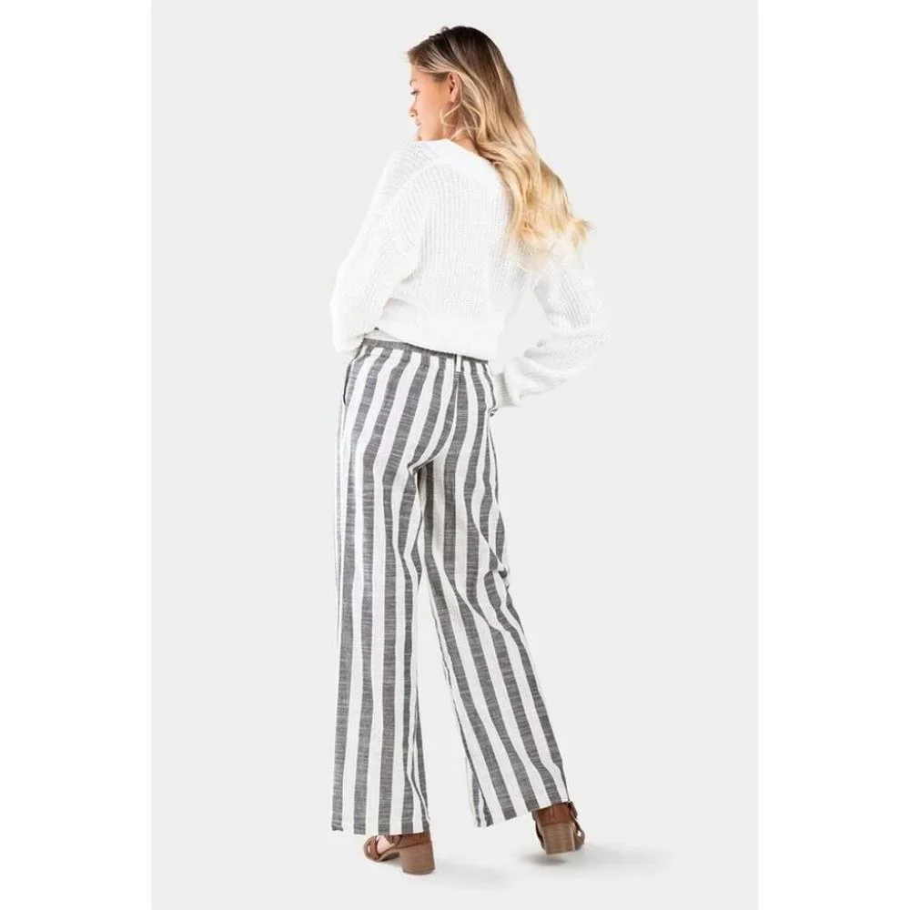 Francesca's Indigo Rising Belted Linen Pants Wide Leg - Picture 4 of 7